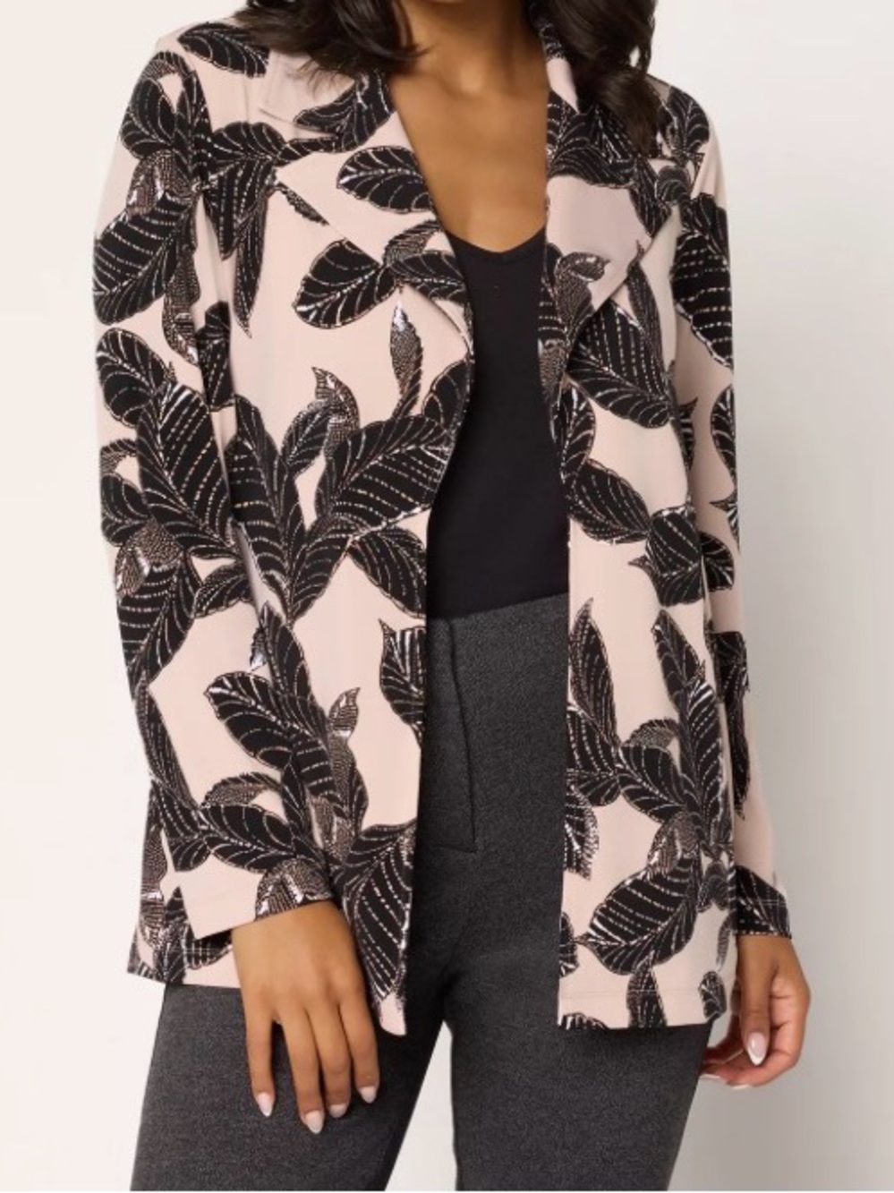 Susan Graver Regular LK Luxe Print or Solid Cardigan Wheat Palm Black Tan Size M